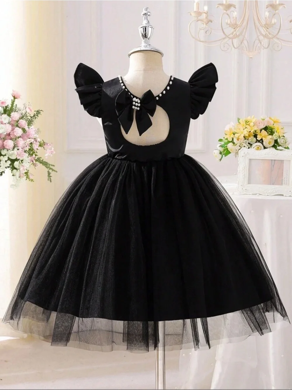 ELEGANT TODDLER BUNDLE Girls Black Pearl-Accent Dress and Sandals